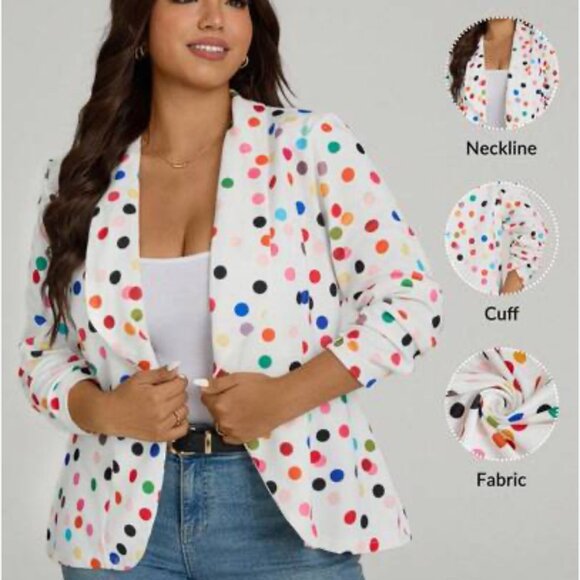 Shein Plus Polka Dot Multicolored Print Women's Blazer Jacket ~ 2XL(16) - Picture 2 of 8